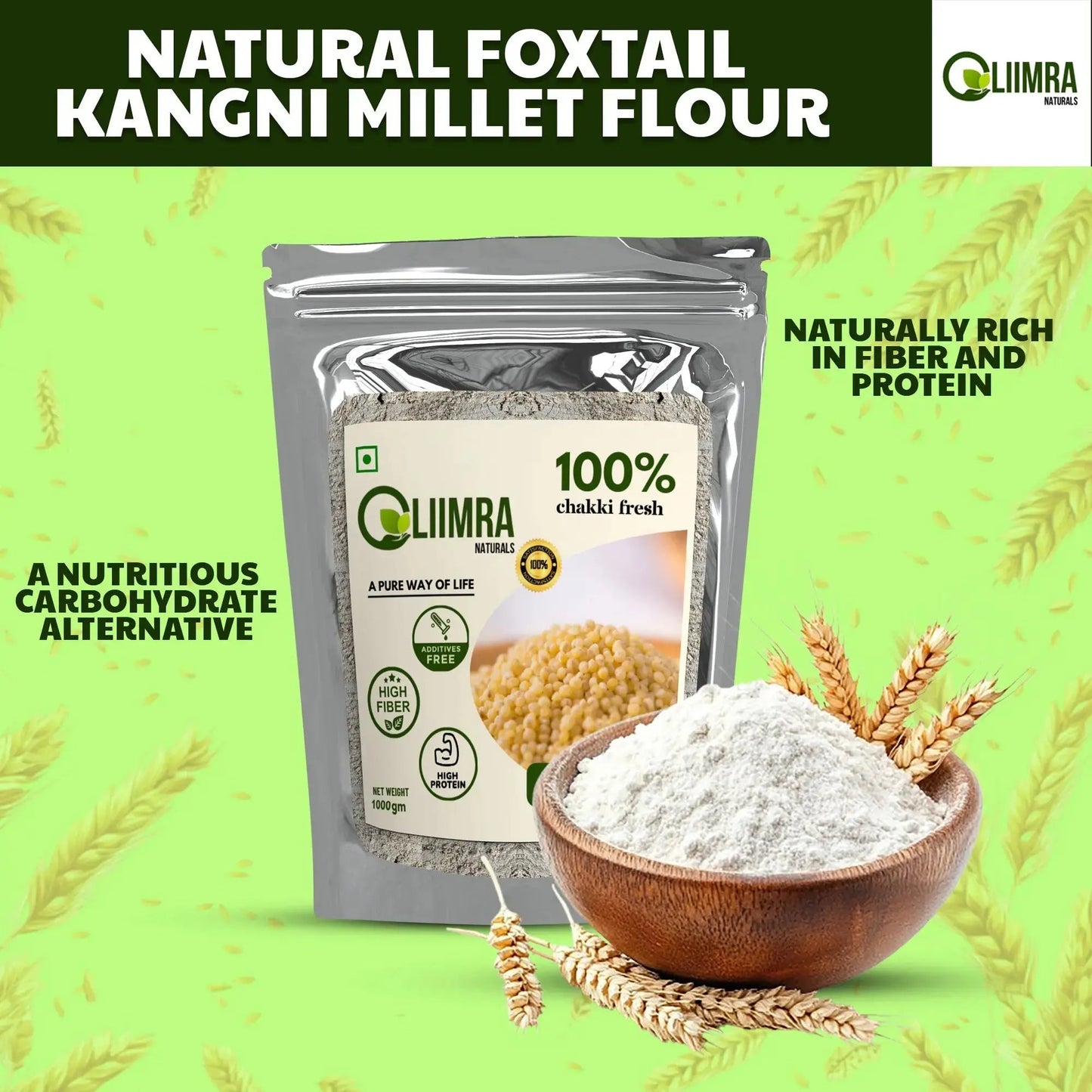 Liimra Naturals Foxtail Kangni Millet Flour - High Fiber, Protein-Packed, Low GI, Gluten-Free , Mineral Rich, 100% Chakki Fresh Flour (500 Gram) Liimra Naturals