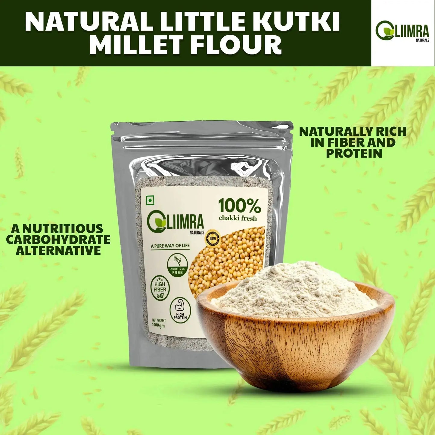Liimra Naturals Little Millet Kutki Flour - High Fiber, Protein-Packed, Low GI, Gluten-Free , Mineral Rich, 100% Chakki Fresh Flour (250 Gram) Liimra Naturals