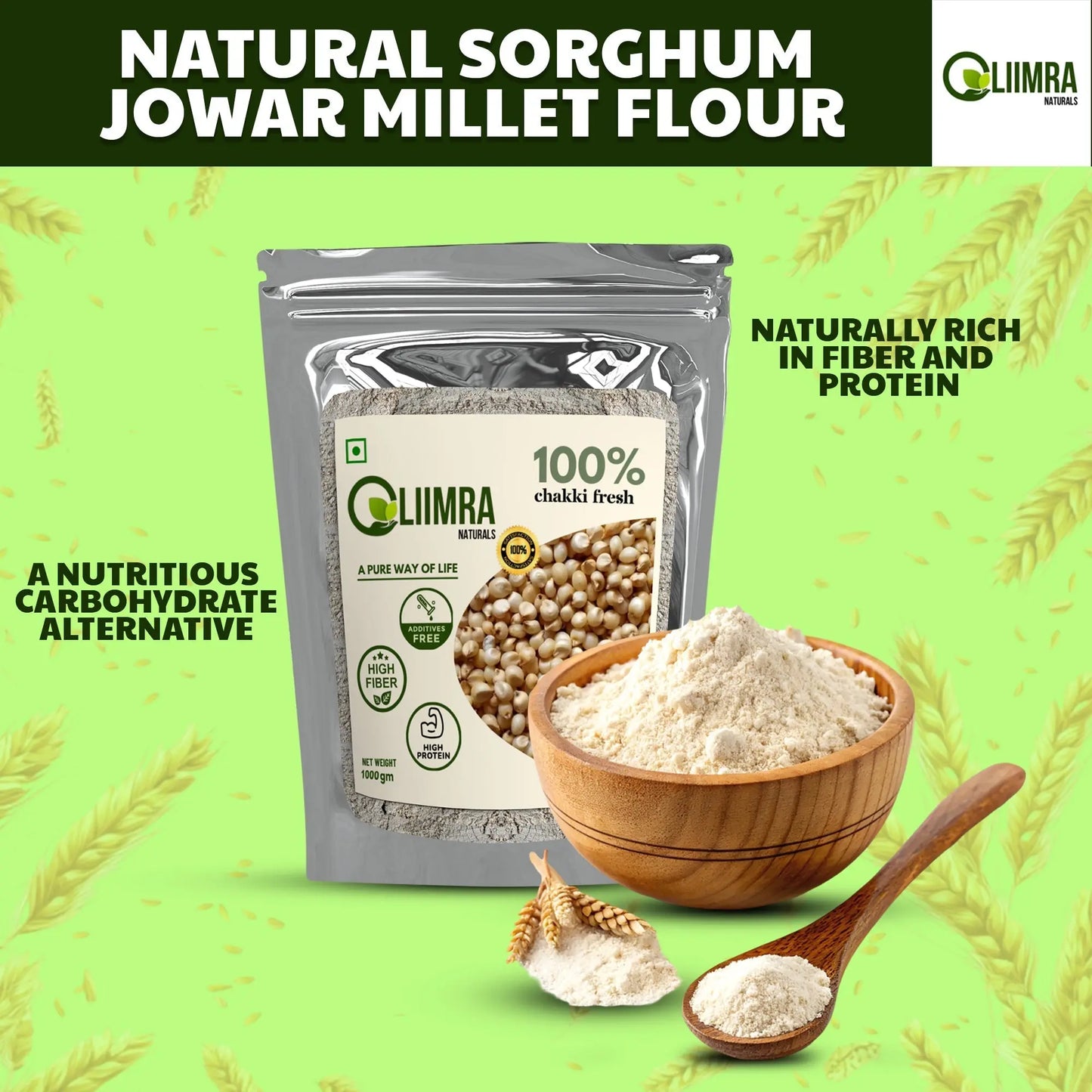 Liimra Naturals Sorghum Jowar Millet Flour - High Fiber, Protein-Packed, Low GI, Gluten-Free , Mineral Rich, 100% Chakki Fresh Flour (500 Gram) Liimra Naturals