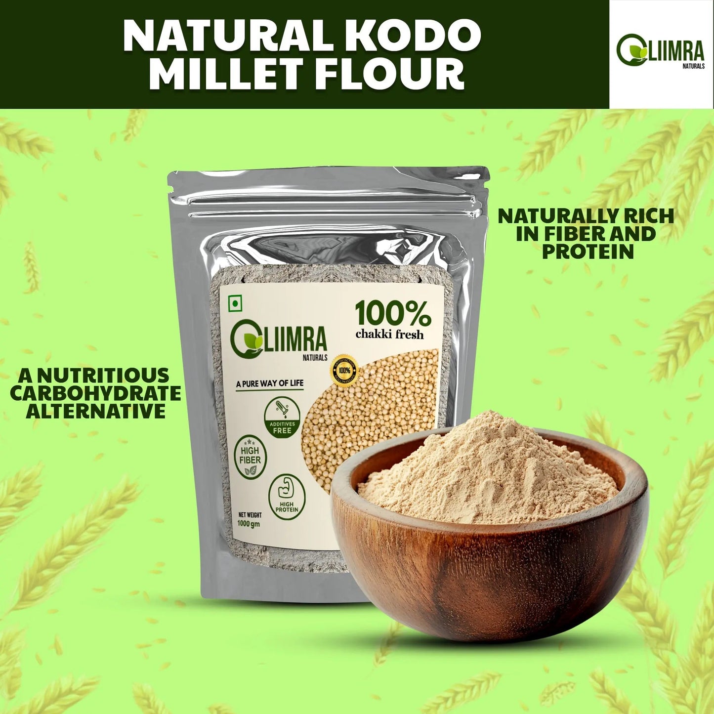Liimra Naturals Kodo Millet Flour - High Fiber, Protein-Packed, Low GI, Gluten-Free , Mineral Rich, , 100% Chakki Fresh Flour 250 Gram_(Pack of 2) Liimra Naturals