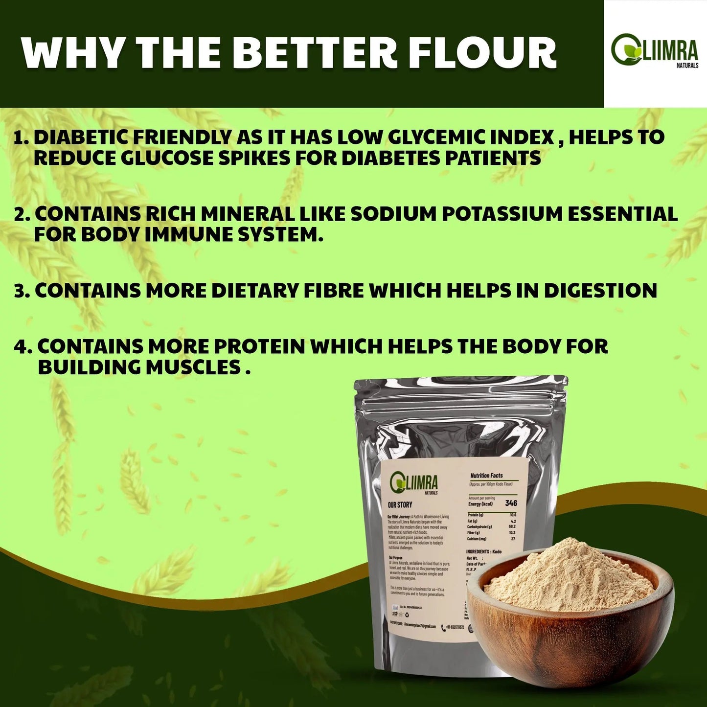 Liimra Naturals Kodo Millet Flour - High Fiber, Protein-Packed, Low GI, Gluten-Free , Mineral Rich, , 100% Chakki Fresh Flour 250 Gram_(Pack of 2) Liimra Naturals