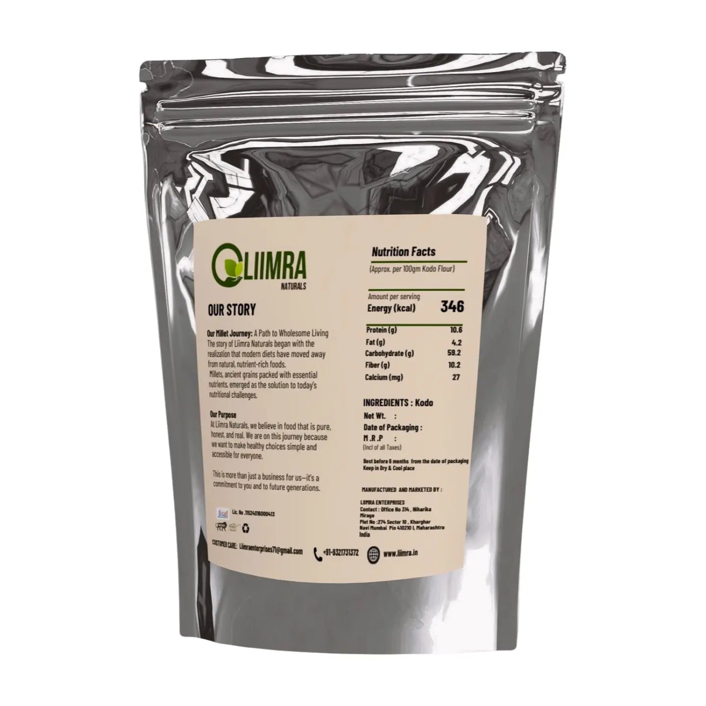 Liimra Naturals Kodo Millet Flour - High Fiber, Protein-Packed, Low GI, Gluten-Free , Mineral Rich, , 100% Chakki Fresh Flour 250 Gram_(Pack of 2) Liimra Naturals